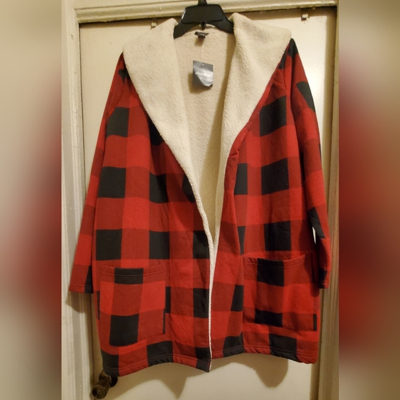 Eddie Bauer Women's Snow Lodge Faux Shearling Wrap Buffalo Check Shacket US 2X - Picture 3 of 5